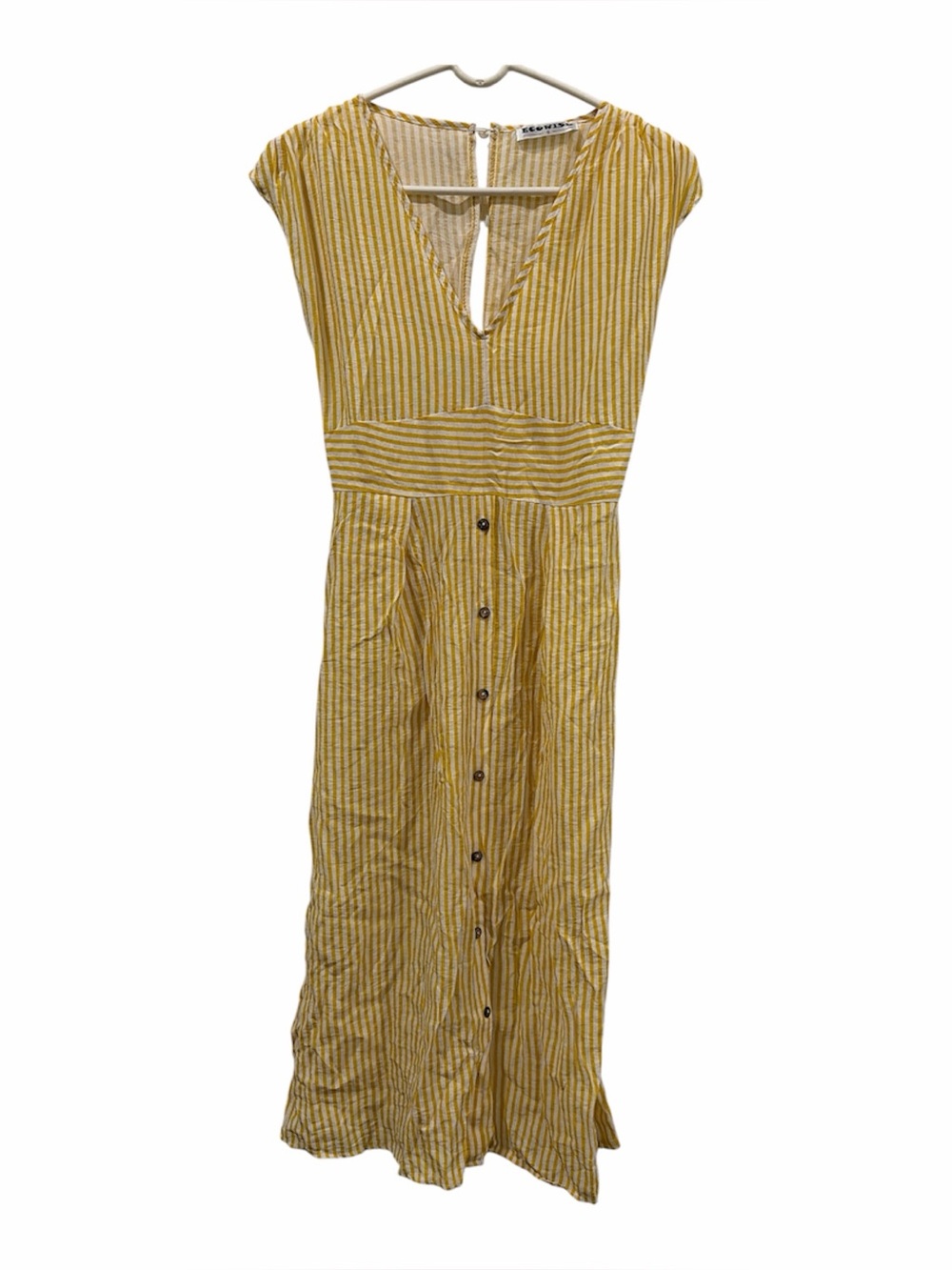 Wish Yellow Striped Button-Front Maxi Dress